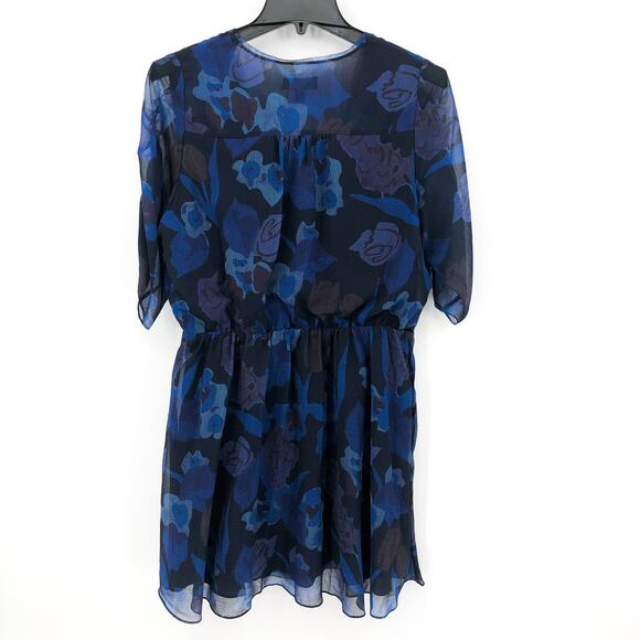 TED BAKER Juleah Mini Dress 4 Dark Navy Floral V-Neck Ruched Sleeve Detail NWT - Picture 7 of 12